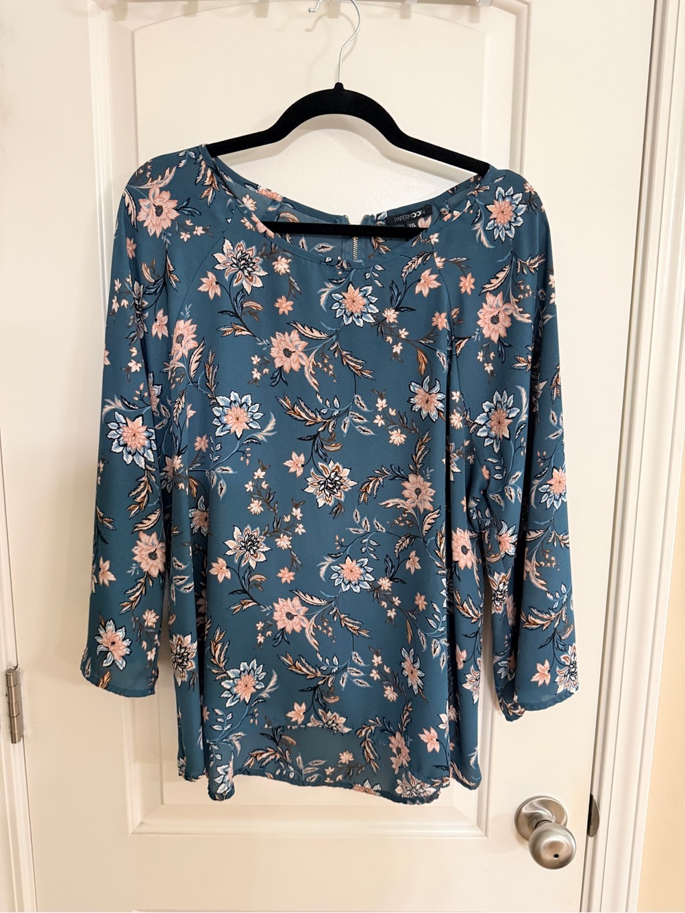 Papermoon Teal Floral Tunic Top with Pink Accents
